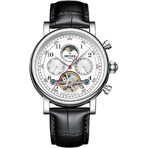 IK COLOURING Mens Watches, 44mm Mechanical Skeleton Wrist Watch with Calendar,Week, Moon Phase, Tourbillon Automatic Self-Wind Watch