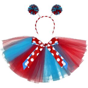 فستان توتو أزرق من بوربيلين، تنورة حمراء مع عصابة رأس، أزياء تنكرية، إكسسوارات للحفلات للنساء in Kuwait