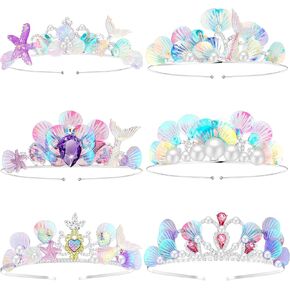 6 Pcs Mermaid Crown Sea Ocean Princess Seashell Starfish Mermaid Headband Tiara Mermaid Hair Accessories Headpiece for Girls Women Mermaid Birthday Party Decorations Gifts Costume Headwear