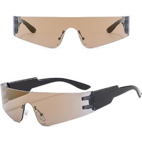 | 2000s Rimless Star Glasses for Women and Men - Shield Shades Wrap Around Oversized (2000s Y2K Trendy Outfit)