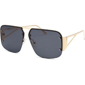 NULOOQ Trendy Aviator Sunglasses for Women – Men Retro Metal Rimless Frame Shades Luxury Designer Style