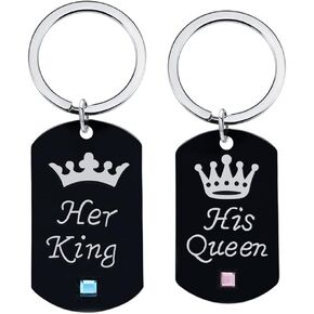هدايا للأزواج للصديق والصديقة والذكرى السنوية وهدايا عيد الميلاد للأزواج، سلاسل مفاتيح مطابقة الملك الملكة للأزواج هدايا عيد الميلاد للزوجة، أسود، S, أسود, S in Kuwait