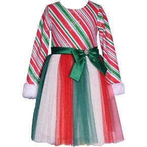Bonnie Jean Girls 3M-16 Red Green Candy Cane Stripe Santa Christmas Dress