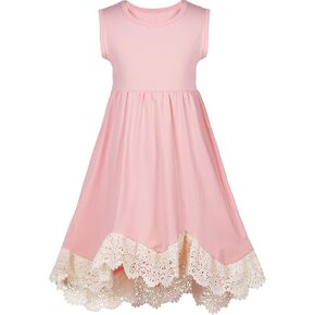 فستان بناتي صيفي على شكل حرف A بكشكشة ملفوفة، فستان كاجوال من القطن بثنيات عالية ومنخفضة in Kuwait