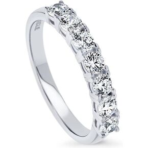 BERRICLE Sterling Silver 7-Stone Wedding Rings Cubic Zirconia CZ Anniversary Half Eternity Ring for Women, Rhodium Plated Size 4-10