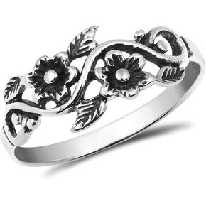 AeraVida Blooming Wild Floral Vine .925 Sterling Silver Band Ring | Wild Floral Silver Rings | Vine Band Ring Silver for Women | Comfort Fit USA Sizes 4-13 | Silver Ring Jewelry