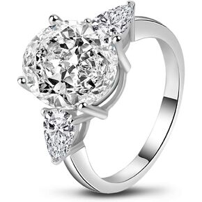 AINUOSHI Eternity Ring, 4.5-6 Carats Cushion / Heart / Oval/ Pear / Round / Marquise Cut, 925 Sterling Silver, Sona Diamond Cubic Zirconia CZ 3-Stone, Engagement Wedding Ring, Jewelry Box Packed