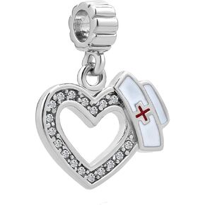 Chili Jewelry Nurse Charms Red Cross Heart Love Nurse Cap Dangle Beads Compatible With Pandora Charms Bracelets