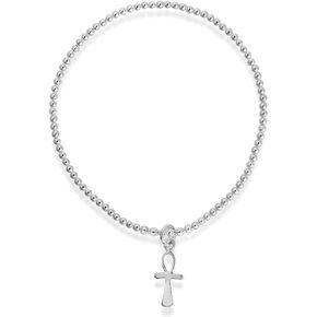 AeraVida Religous Charm Eternal Egyptian Ankh Cross Elastic .925 Sterling Silver Beads Stretch Bracelet | Spiritual Sterling Silver Bangle Bracelet | Jewelry Gift