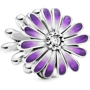Purple Daisy Charms 925 Sterling Silver Flower Bead with Enamel for Bracelets