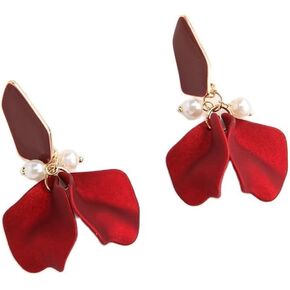 Vintage Long Acrylic Romantic Leaves Rose Petal Dangle Earrings Exaggerated Flower Drop Statement Floral Tassel Earrings for Women Girls Jewelry