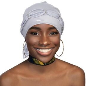 Woeoe Women African Turban Bow Flower Beanie Cap Headwear Pre-Tied Knot Stretchy Head Wrap Black