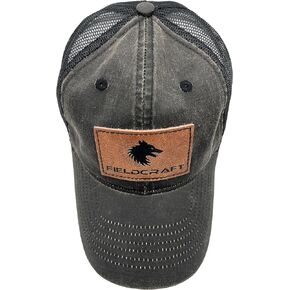 FIELDCRAFT Waxed Canvas Trucker Hat Leather Patch Adjustable Snap Back Brown Black Wolf Logo