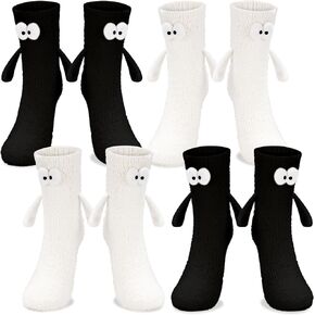 JarThenaAMCS 4 Pairs Holding Hands Fuzzy Socks White Black Magnetic Hand in Hand Warm Socks for Winter Birthday Valentines Party Gift Supplies