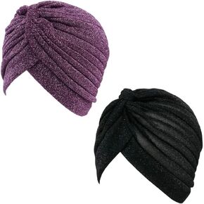 GETACOTA 3 Pieces Pleated Glitter Turban for Women Stretchy Hat Beanie African Headwrap Twist Elastic Cap Headwear Accessory in Kuwait