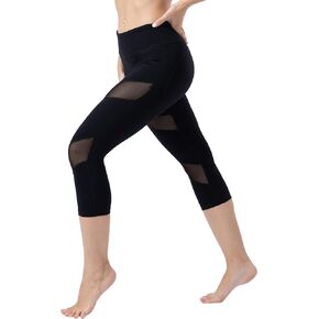 ONGASOFT High Waisted Yoga Capri Mesh Leggings for Women Soft Stretchy Running Workout Cropped Pants