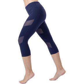 ONGASOFT High Waisted Yoga Capri Mesh Leggings for Women Soft Stretchy Running Workout Cropped Pants