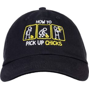 Ann Arbor T-shirt Co. How to Pick up Chicks | Funny Sarcastic Sarcasm Joke Cap for Man Woman Baseball Dad Hat Black