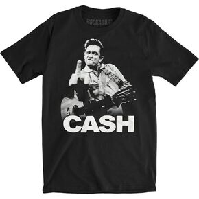 Johnny Cash Flipping The Bird Finger Black Adult T-Shirt Tee