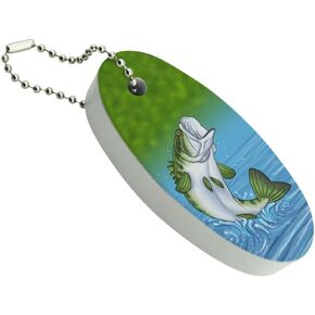 GRAPHICS & MORE Bass Fish Jumping out of Water Fishing Floating Keychain Oval Foam Fishing Boat Buoy Key Float