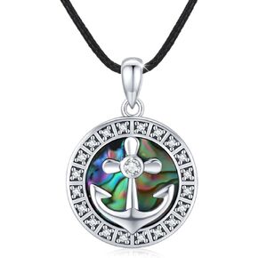 PARYFO Anchor Necklace Sterling Silver Abalone Shell Circle Anchor Pendant Sailor Necklace Nautical Jewelry Anchor Jewelry for Men Boys Women Girls Gifts