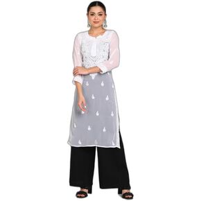 Women's Lucknow Chikankari Hand Embroidered Georgette Kurta/Kurti (Inner Not Included)
