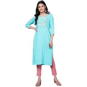 Bani Women Rayon Embroidered Kurti 3/4 Sleeve Round Neck Kurta for Women Indian Style Top Festive Indian Clothing