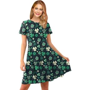 For G and PL Women's St. Patrick's Day Short Sleeves Printed Tunic Dress