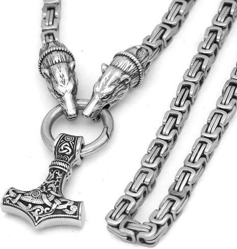 GuoShuang الرجال الفولاذ المقاوم للصدأ فايكنغ الدب رئيس مع قلادة ثور Mjolnir - سلسلة الملك in Kuwait