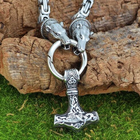 GuoShuang الرجال الفولاذ المقاوم للصدأ فايكنغ الدب رئيس مع قلادة ثور Mjolnir - سلسلة الملك in Kuwait