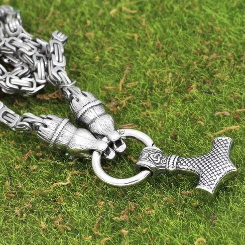 GuoShuang الرجال الفولاذ المقاوم للصدأ فايكنغ الدب رئيس مع قلادة ثور Mjolnir - سلسلة الملك in Kuwait