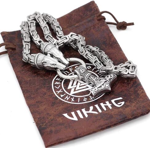 GuoShuang الرجال الفولاذ المقاوم للصدأ فايكنغ الدب رئيس مع قلادة ثور Mjolnir - سلسلة الملك in Kuwait