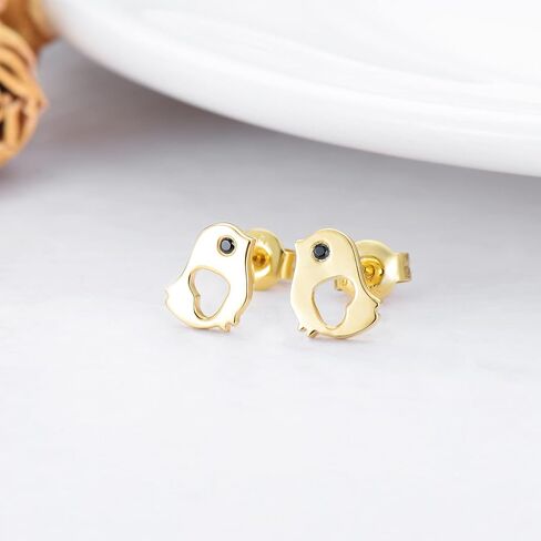 14K Solid Gold Little Bird Stud Earrings for Women, 7mm Gold Cute Bird Heart Studs Anniversary Birthday Jewelry Gift for Her, Wife, Mom, Girl in Saudi Arabia