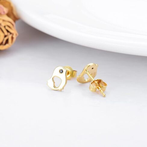 14K Solid Gold Little Bird Stud Earrings for Women, 7mm Gold Cute Bird Heart Studs Anniversary Birthday Jewelry Gift for Her, Wife, Mom, Girl in Saudi Arabia