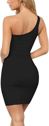 BORIFLORS Women's Casual Basic One Shoulder Tank Top Bodycon Mini Club Dress in Kuwait