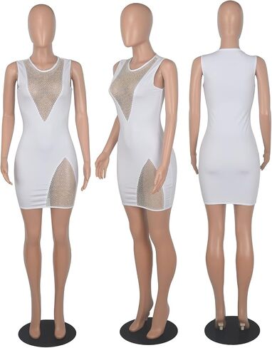 فستان WuLun النسائي المثير بأحجار الراين اللامعة بدون أكمام Bodycon فستان الحفلات الليلية للنوادي in Saudi Arabia