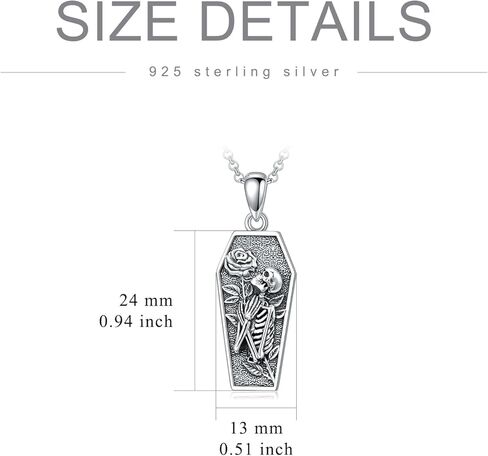 YOSOPRETTY Skull Rose Necklace 925 Sterling Silver Skeleton Coffin Pendant Necklace Gothic Skull Jewelry Gifts for Women Men Goth Lovers Halloween, Sterling Silver, No Gemstone in Kuwait