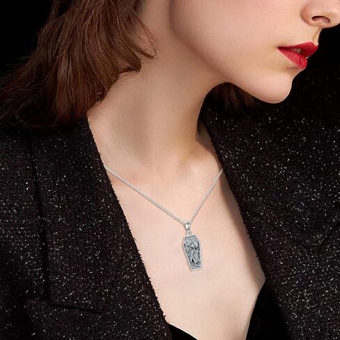 YOSOPRETTY Skull Rose Necklace 925 Sterling Silver Skeleton Coffin Pendant Necklace Gothic Skull Jewelry Gifts for Women Men Goth Lovers Halloween, Sterling Silver, No Gemstone in Kuwait