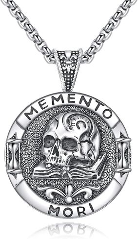 URONE Memento Mori Necklace 925 Sterling Silver Memento Mori Pendant Skull Stoic Necklace Jewelry Gifts for Men Women in Saudi Arabia