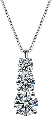 قلادة GUYOICHT مويسانيتي 3 أحجار من الفضة الإسترليني عيار 925، 0.9 قيراط tw./1.7 قيراط tw. قلادات قلادة مويسانيتي دائرية الشكل للنساء والفتيات، سلسلة 16+2 بوصة in Kuwait