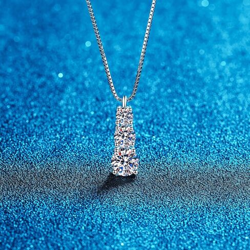 قلادة GUYOICHT مويسانيتي 3 أحجار من الفضة الإسترليني عيار 925، 0.9 قيراط tw./1.7 قيراط tw. قلادات قلادة مويسانيتي دائرية الشكل للنساء والفتيات، سلسلة 16+2 بوصة in Kuwait