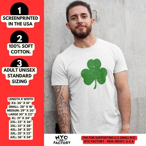 NYC FACTORY USA Screen Printed Retro Green Irish Distressed Shamrock T-Shirt St Patricks Day Mens Ireland Pride Tee Shirt in Saudi Arabia