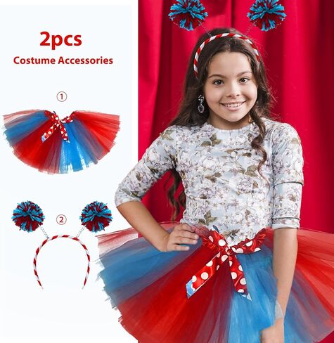 فستان توتو أزرق من بوربيلين، تنورة حمراء مع عصابة رأس، أزياء تنكرية، إكسسوارات للحفلات للنساء in Kuwait