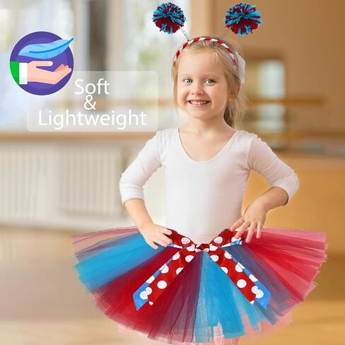 فستان توتو أزرق من بوربيلين، تنورة حمراء مع عصابة رأس، أزياء تنكرية، إكسسوارات للحفلات للنساء in Kuwait