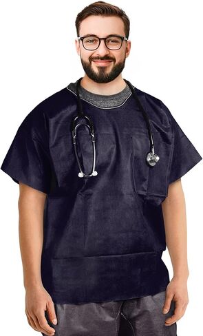 Pack of 10 Disposable Full Cut Shirts XL Size. Blue Polypropylene Shirts, 2 Pockets, Short Sleeve. Disposable Shirt for Industrial Needs. Lightweight, Comfortable. in Kuwait