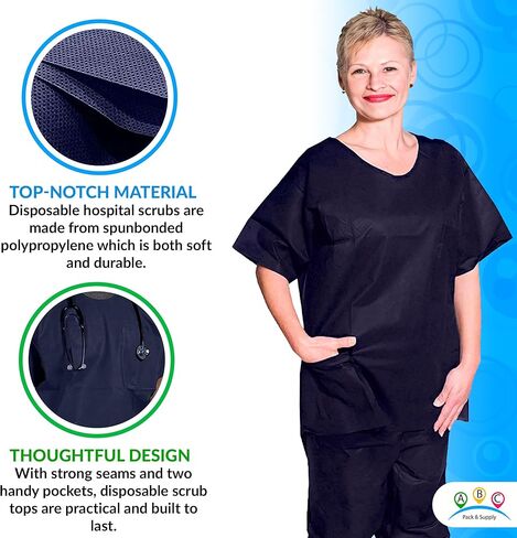 Pack of 10 Disposable Full Cut Shirts XL Size. Blue Polypropylene Shirts, 2 Pockets, Short Sleeve. Disposable Shirt for Industrial Needs. Lightweight, Comfortable. in Kuwait