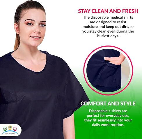 Pack of 10 Disposable Full Cut Shirts XL Size. Blue Polypropylene Shirts, 2 Pockets, Short Sleeve. Disposable Shirt for Industrial Needs. Lightweight, Comfortable. in Kuwait