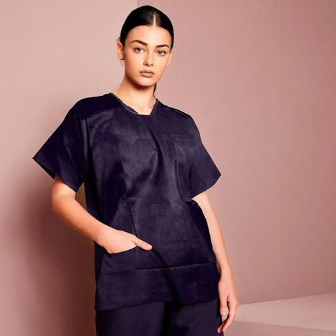 Pack of 10 Disposable Full Cut Shirts XL Size. Blue Polypropylene Shirts, 2 Pockets, Short Sleeve. Disposable Shirt for Industrial Needs. Lightweight, Comfortable. in Kuwait