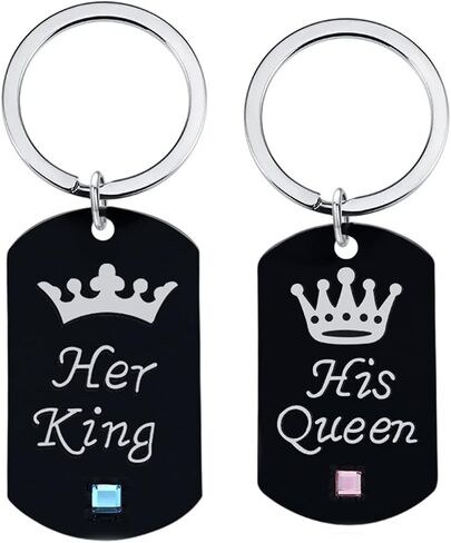 هدايا للأزواج للصديق والصديقة والذكرى السنوية وهدايا عيد الميلاد للأزواج، سلاسل مفاتيح مطابقة الملك الملكة للأزواج هدايا عيد الميلاد للزوجة، أسود، S, أسود, S in Kuwait