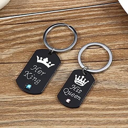 هدايا للأزواج للصديق والصديقة والذكرى السنوية وهدايا عيد الميلاد للأزواج، سلاسل مفاتيح مطابقة الملك الملكة للأزواج هدايا عيد الميلاد للزوجة، أسود، S, أسود, S in Kuwait